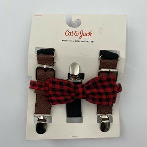 Cat & Jack Boy's Bow Tie + Suspenders Set Red Buffalo Plaid - One Size Fits Most